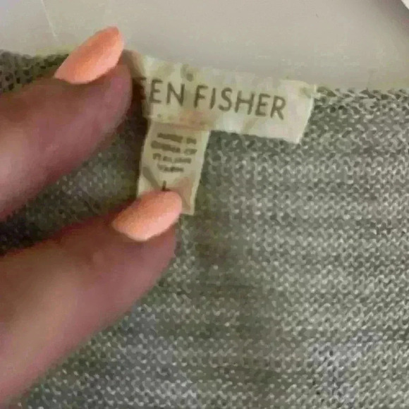 Eileen Fisher sheer linen gray stripped tunic size L - Picture 6 of 8